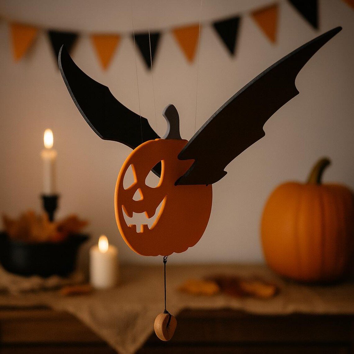 ⏰LAST DAY SALE 50% OFF🎃Flying Pumpkin Bat – Hanging Wooden Halloween