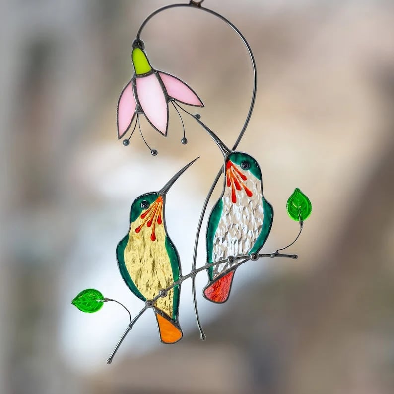 🔥Handmade Stained Hummingbird Suncatcher