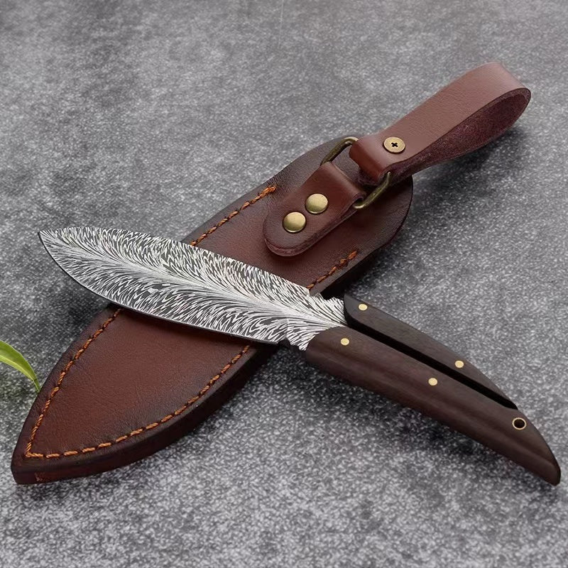 Handmade Damascus Phoenix Feather Pattern Outdoor Knife