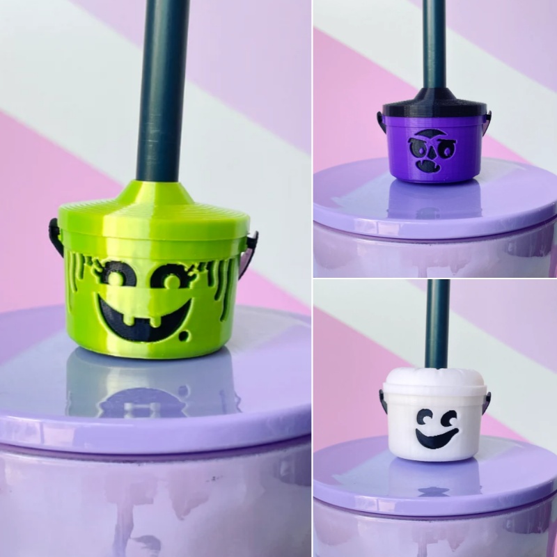 🎃Early Halloween Sale 50% OFF👻3D Printed Straw Toppers Halloween Buckets