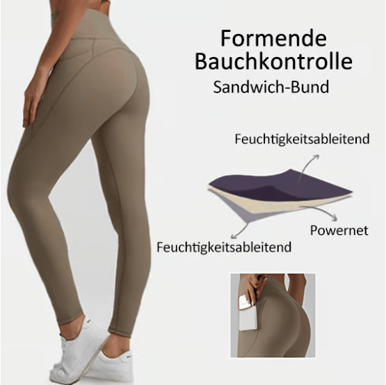 🔥Letzter Tag 50% RABATT-Formende Trainings-Leggings mit hoher Taille und Bauchkontrolle, Seitentaschen