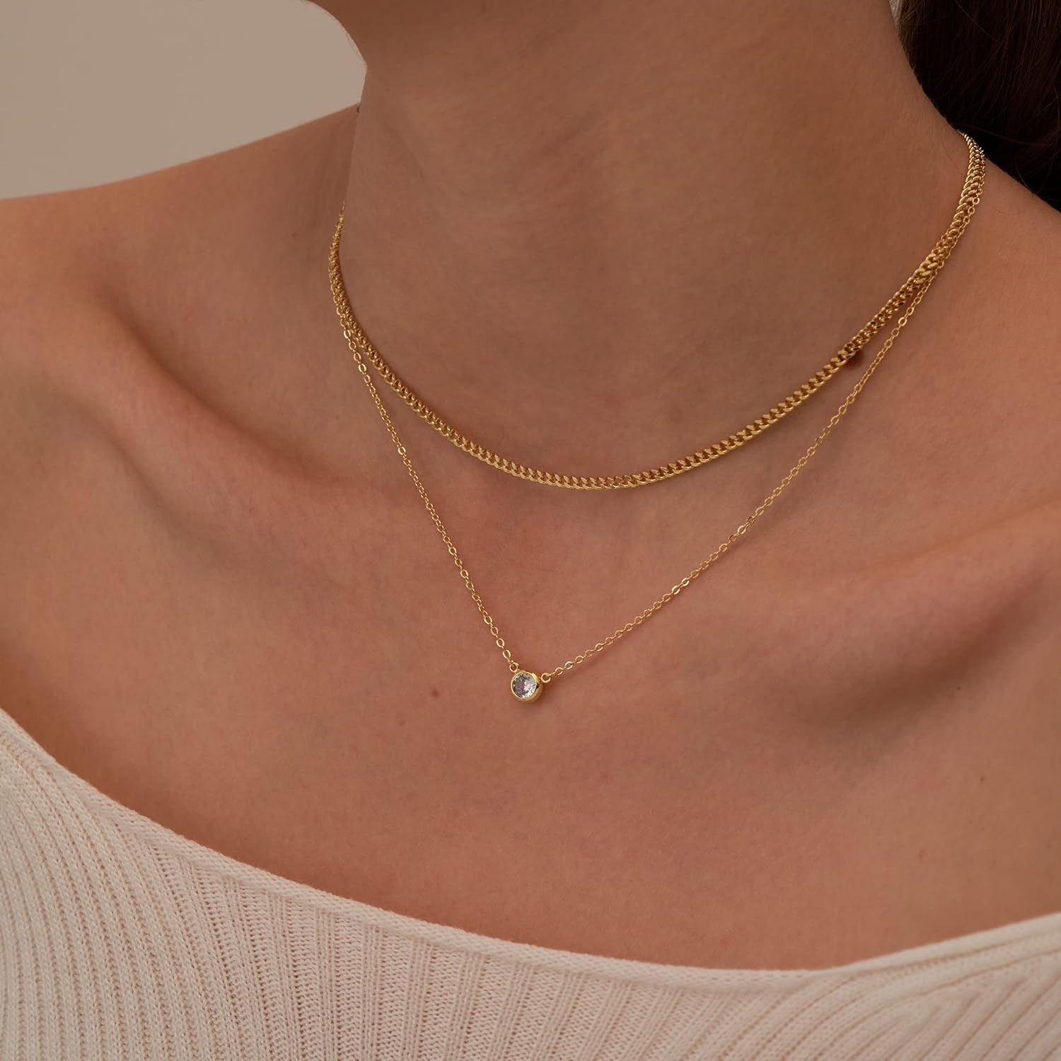 Tewiky Diamond Necklaces for Women, Dainty Gold Necklace 14k Gold Plated Long Lariat Necklace Simple Gold CZ Diamond Choker Necklaces for Women Trendy Gold Necklace Jewelry Gifts for Girls