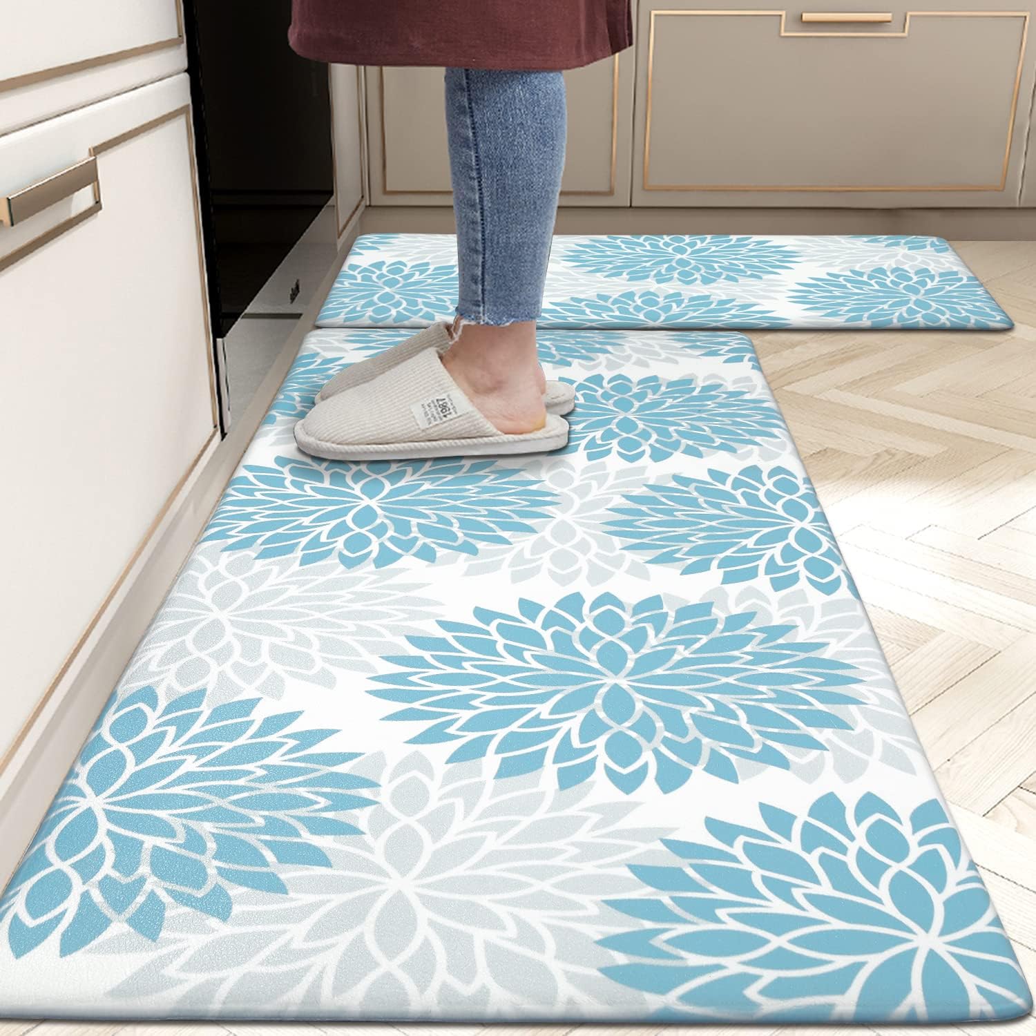 HEBE Anti Fatigue Kitchen Rug Sets 2 Piece Non Slip Kitchen Mats for Floor Cushioned Kitchen Rugs and Mats Waterproof Comfort Standing Mat Runner for Kitchen,Home Office,Sink,Laundry