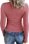 KINLONSAIR Women’s Long Sleeve Henley T Shirts Button Down Slim Fit Tops Scoop Neck Ribbed Knit Shirts