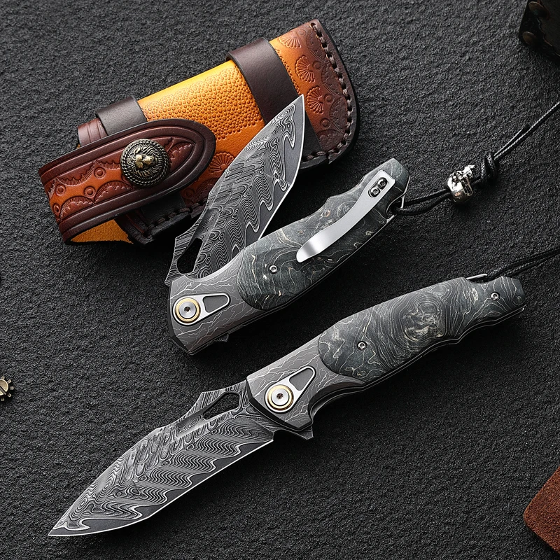 Handmade Damascus Steel Pocket Knife | Men’s EDC Survival Blade