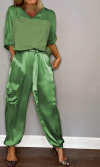 Women's Smooth Satin Half-sleeved Top and Pant Two-piece Suit