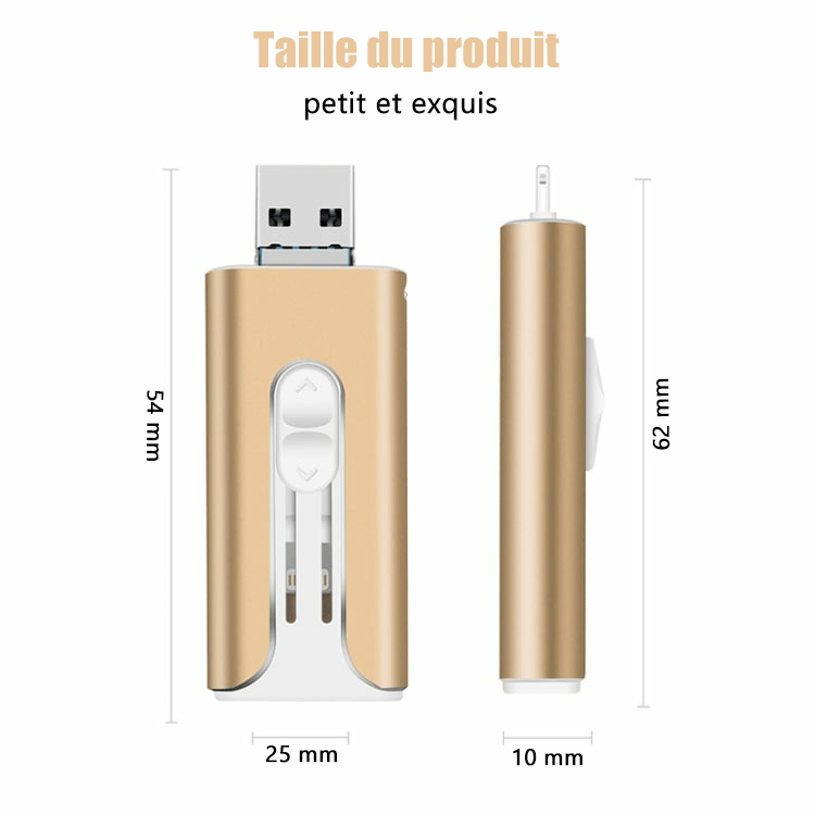 🔥Clé USB 4 en 1 16 à 256 Go Micro USB + 8 broches + USB 3.0 pour téléphone portable et ordinateur