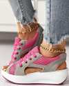 (🎉Last Day Promotion 50% OFF) Contrast Paneled Cutout Lace-up Muffin Sandals - Buy 2 Get Extra 10% OFF & FREE SHIPPING