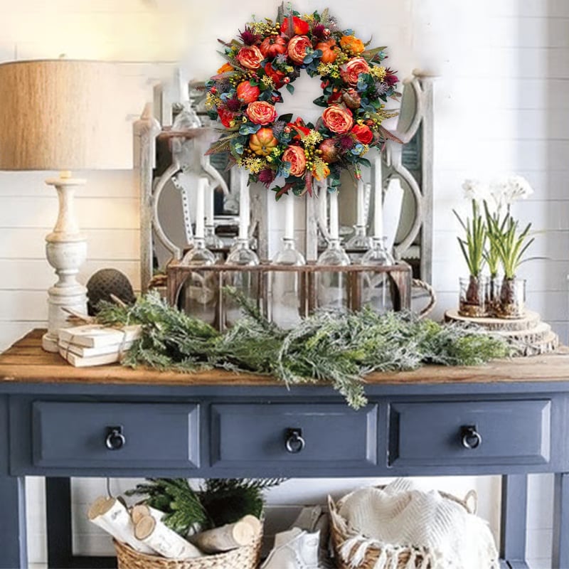 🍁🎁Year-Round Peony and Pumpkin Wreath – 🎃🎄Fall, Halloween & Christmas🔥Buy 3 (⏰13 in stock) (🔥90.6% will buy, save $15-20) (Today only)