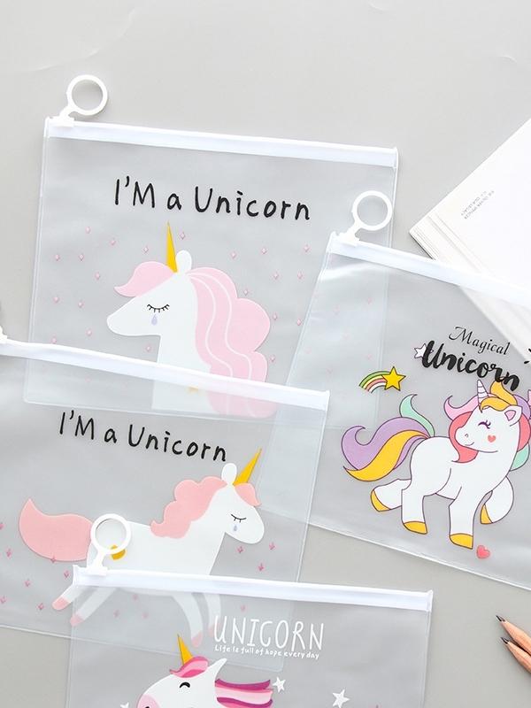 Unicorn Print Clear Large Pencil Bag 4pcs