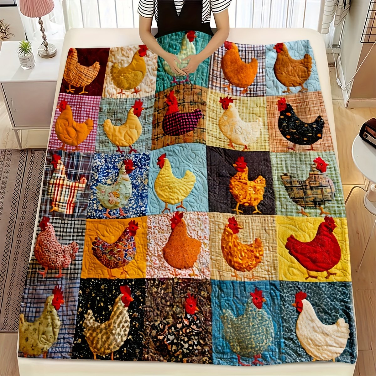 🐔Vintage-Hühnerdecke aus Flanell – weich & charmant