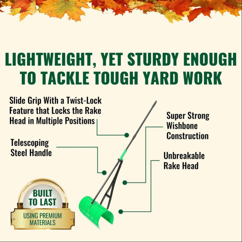 🍂3-in-1 Ergonomic Pickup Rake - Easy Leaf & Grass Grabber Without Bending Over