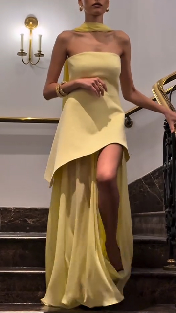 Ladies' Strapless Fake Two-piece Split Stitch Elegant Dress