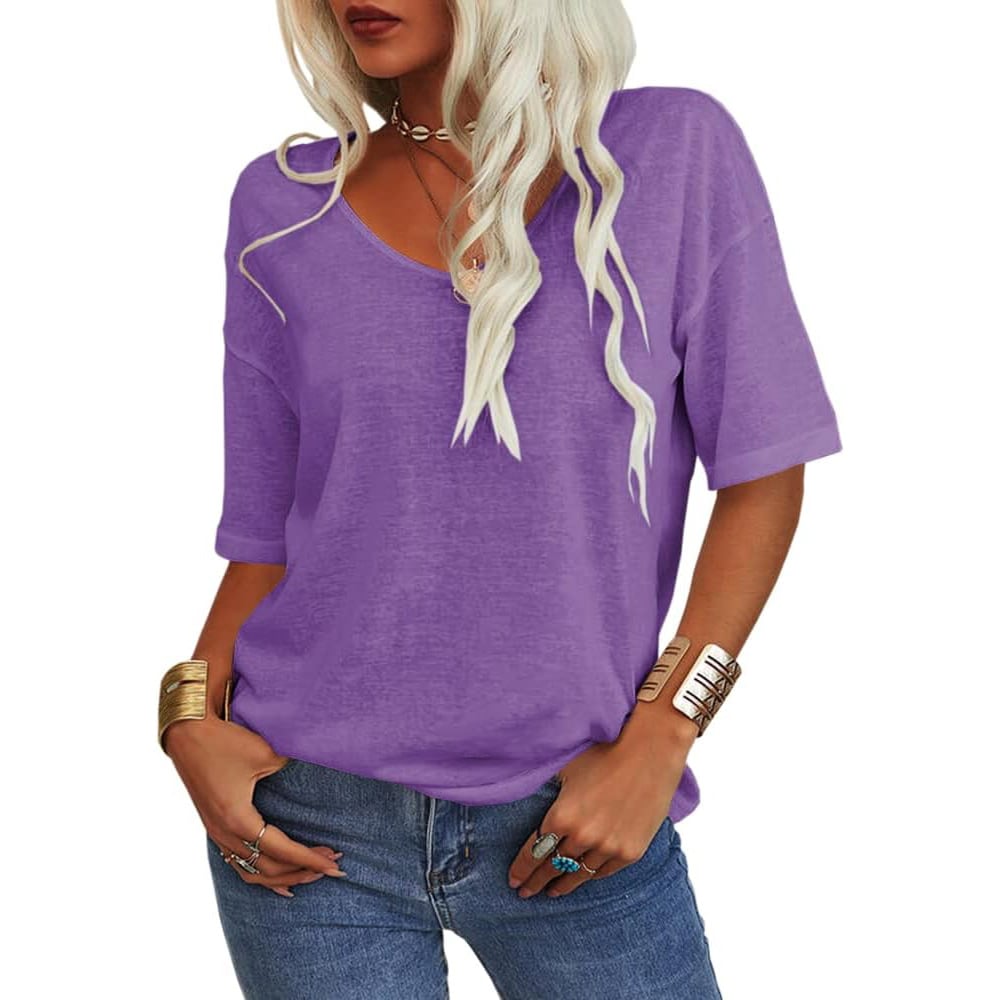 🔥Letzter Tag Verkauf 49% Rabatt 🎁Unifarbenes Damen-T-Shirt mit V-Ausschnitt