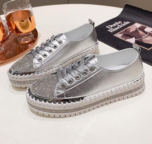 Casual Diamond setting Lace Up Flat shoes