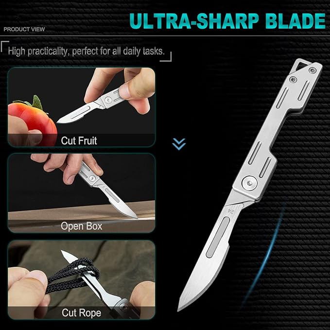 EDC Pocket Utility Knife with 10 Pcs of No. 24 Replaceable Blades