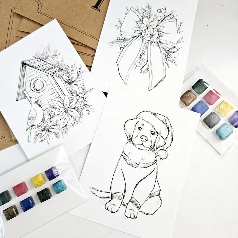 🎨Advent Calendar 24 Envelopes Watercolor Christmas Set