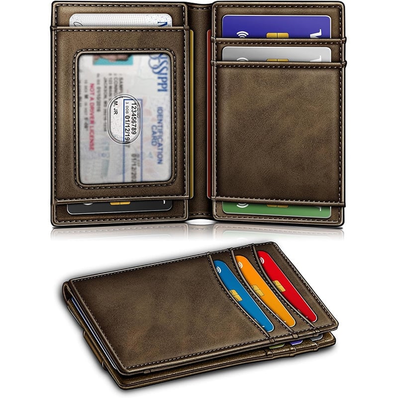 Magnetic Closure Slim Wallet-Microfiber Leather Front Pocket Wallet for Men,RFID Blocking,Holds 12 Cards and Money Clip