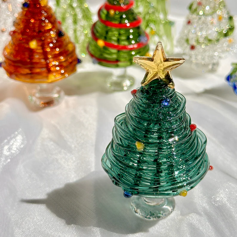 Handmade Glass Christmas Tree Statue, Green Glass Tree Decoration, Festive Christmas Tree, Christmas Sculpture Decoration, Christmas Gifts