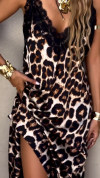 Women's V-neck Sleeveless Leopard Lace Stitching Casual Dress