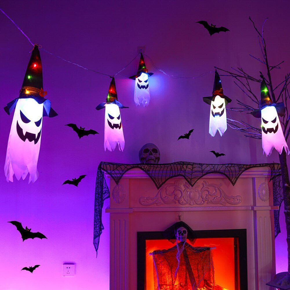 5PCS Halloween Hanging Lighted Glowing Witch Hat