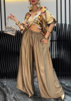 Women's Lapel Printed Long Top + Wide-leg Pants Casual Suit