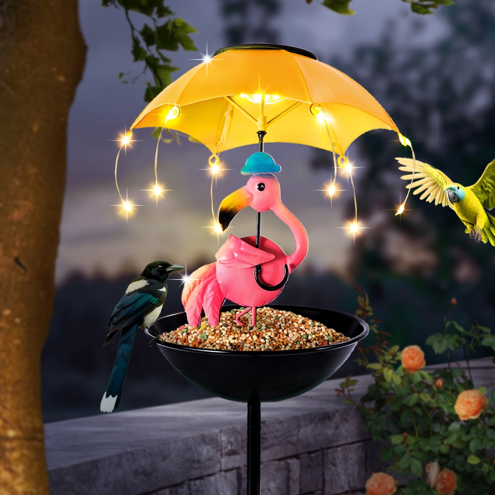 🎁TikTok Last Day Sale - 70% OFF🔥Solar-Powered LED Animal Umbrella Light with Bird Feeder（Frog/Bee/Flamingo）