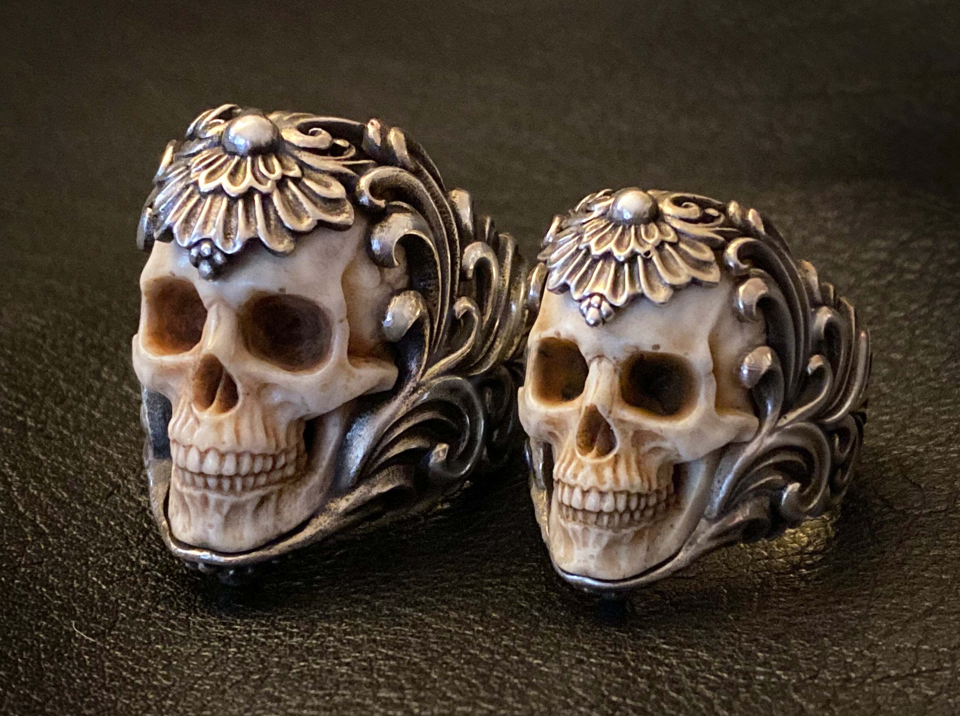 🔥Last Day Promotion 50% OFF💀Vintage Polish Floral Armor Antler Skull Ring