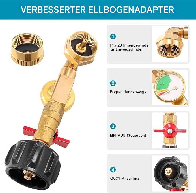 💥Erstklassiger Propan-Nachfüll-Winkeladapter mit Tankanzeige