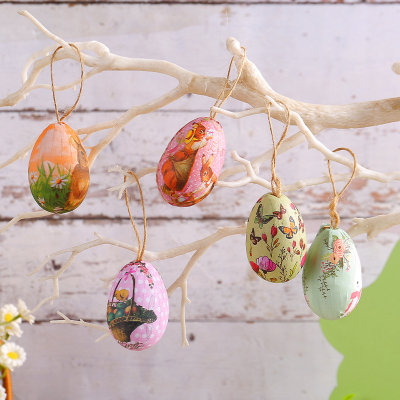 6Pcs Easter Eggs Hanging Tree Ornaments
