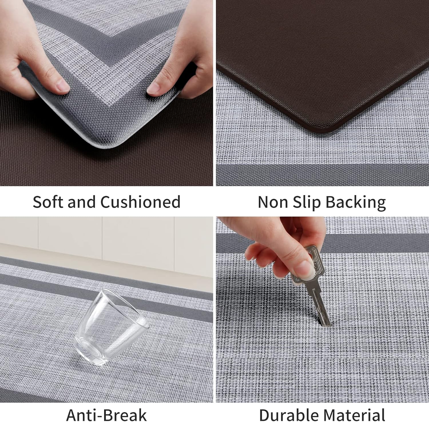 Mattitude Kitchen Mat [2 PCS] Cushioned Anti-Fatigue Non-Skid Waterproof Rugs Ergonomic Comfort Standing Mat for Kitchen, Floor, Office, Sink, Laundry, Black and Gray