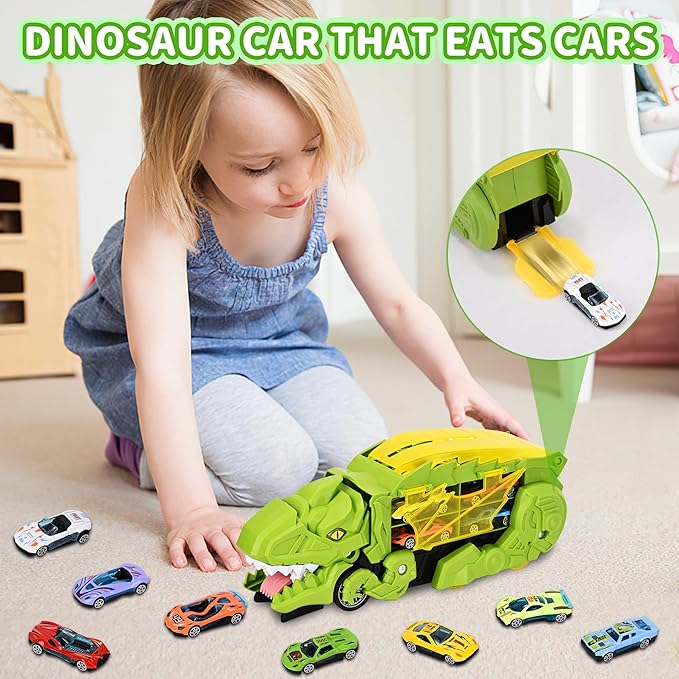 🚗 FREE SHIPPING🚗Transform Dinosaur Transport Devouring Truck With Foldable Sliding Track