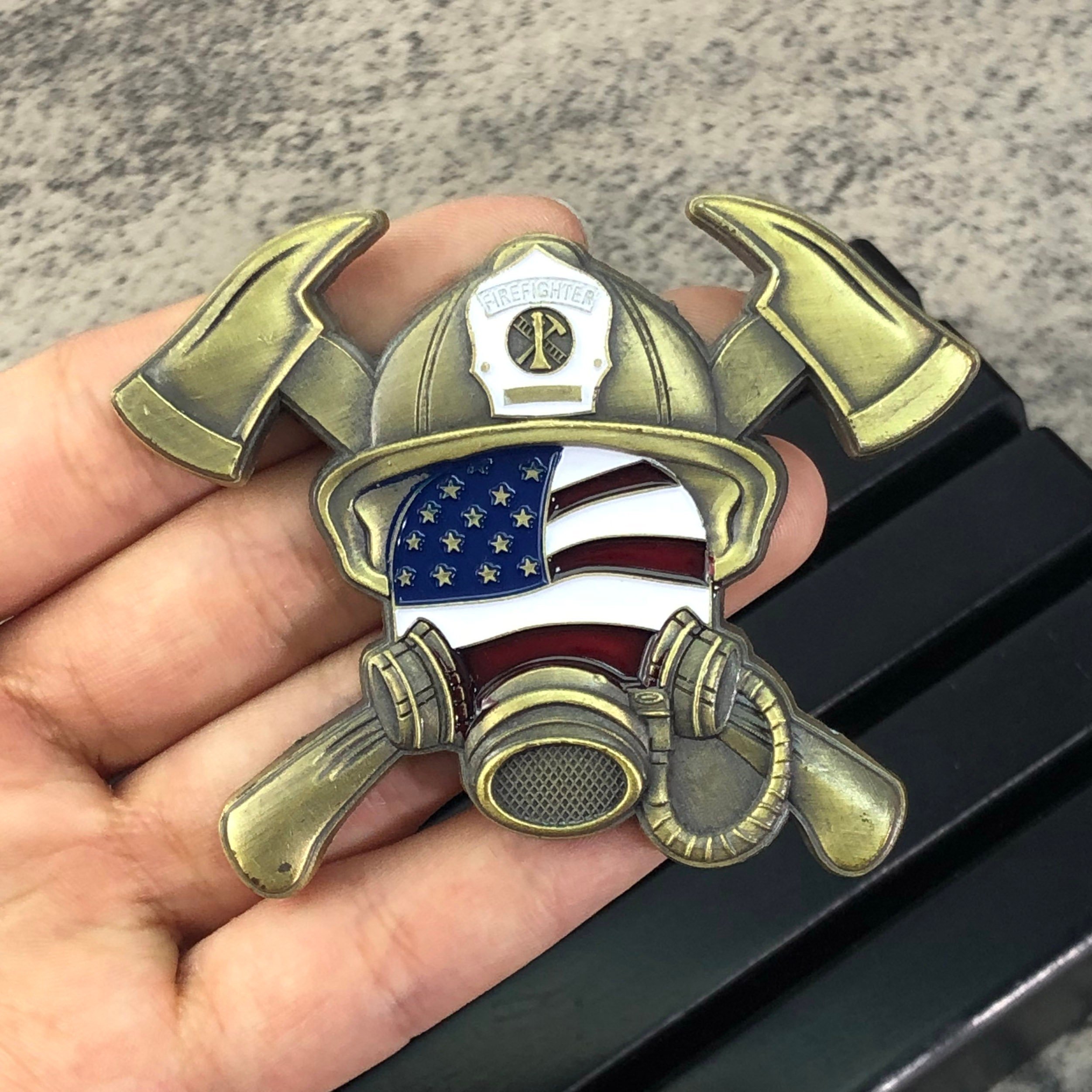 Firefighter Challenge Coin - Fire Respirator Axe Shape