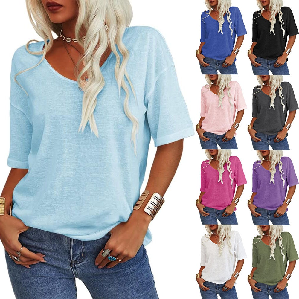 🔥Letzter Tag Verkauf 49% Rabatt 🎁Unifarbenes Damen-T-Shirt mit V-Ausschnitt