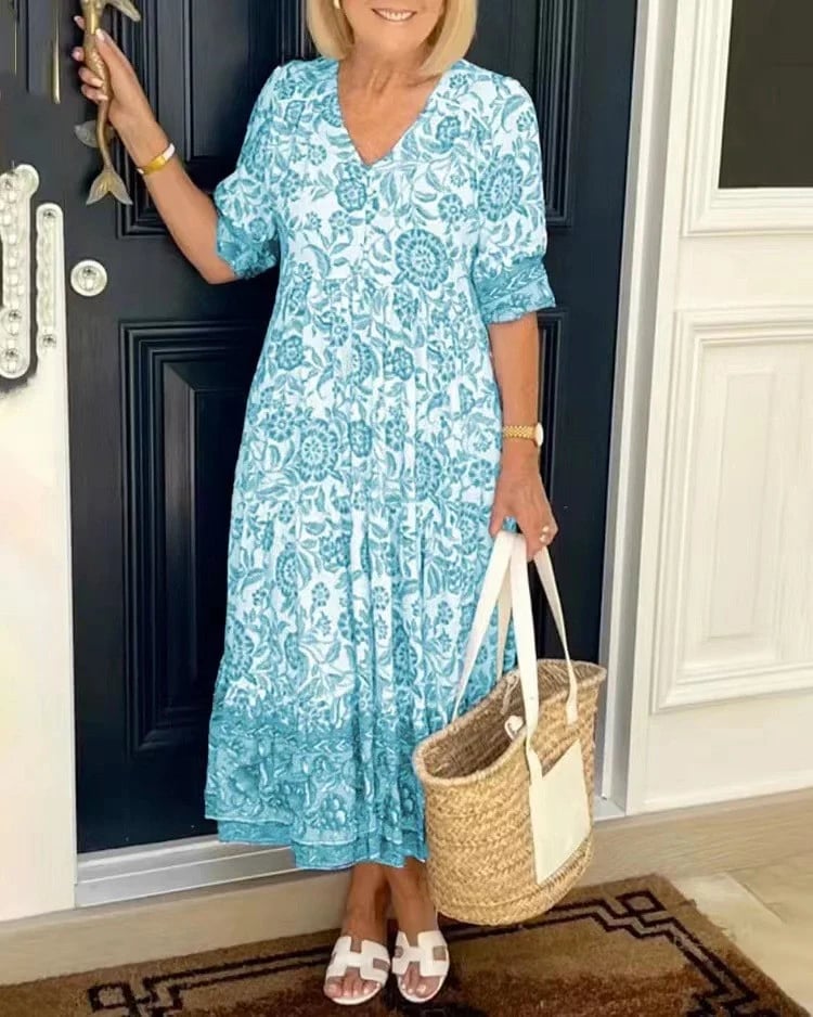 🔥Letzter Tag 49% RABATT😍Böhmisches Kleid mit V-Ausschnitt👗