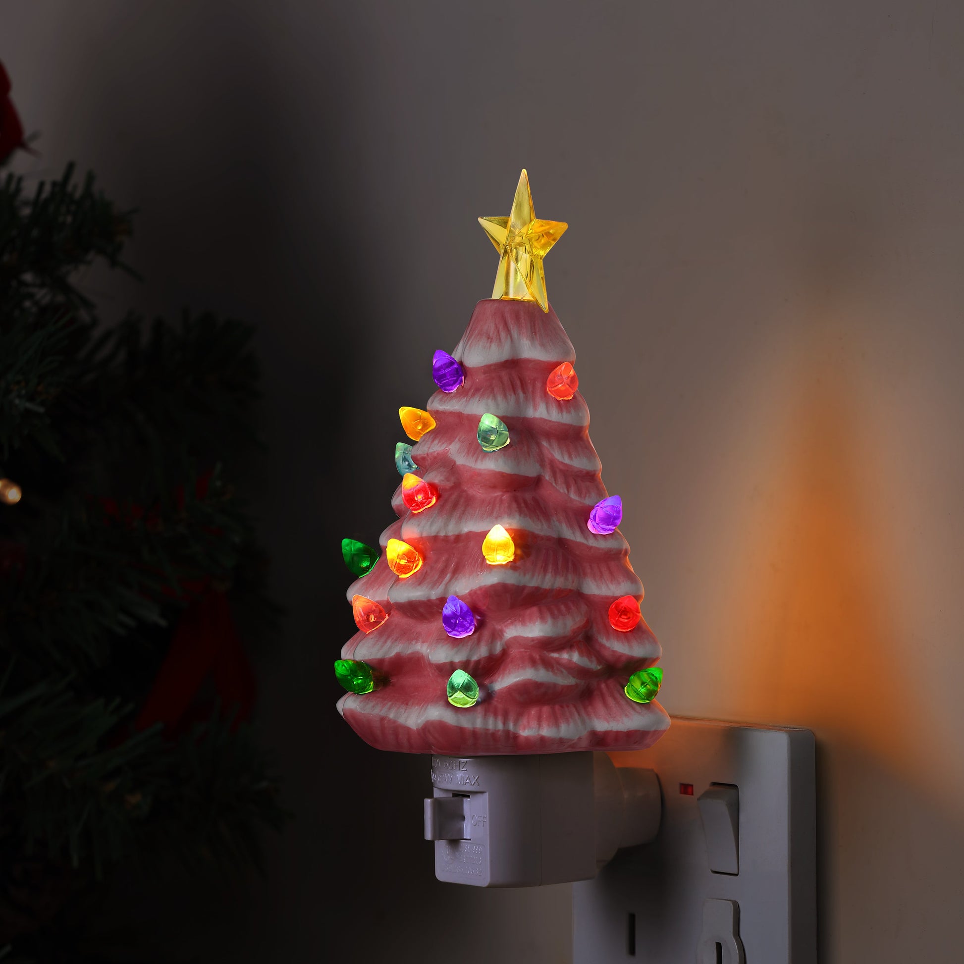 Vintage Ceramic Christmas Tree Nightlight - 6-1/2-in