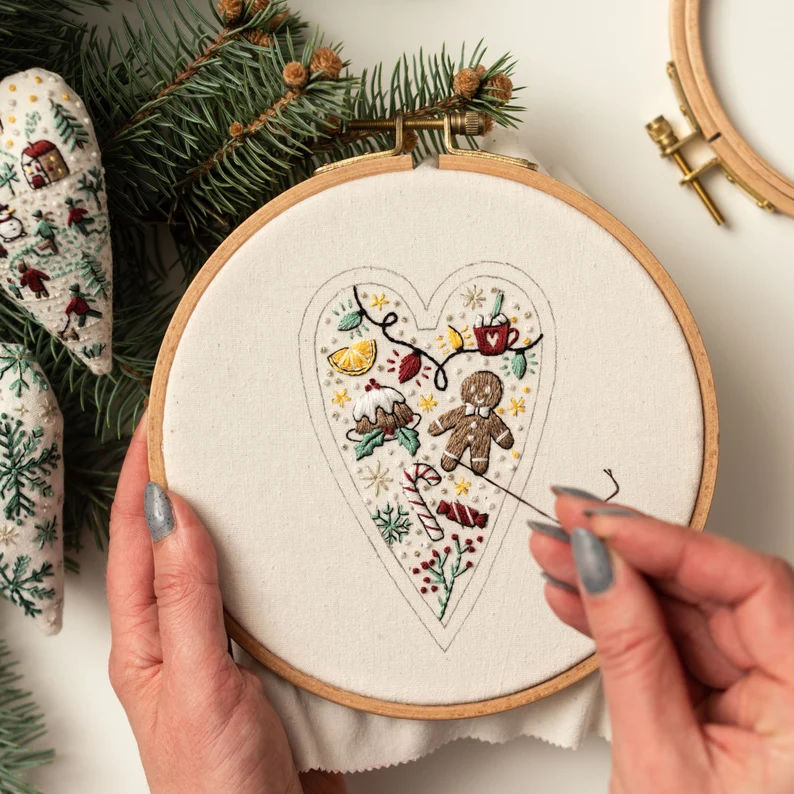 Heart Shaped Hand Embroidered Christmas Kit