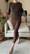 Ladies' Round Neck Top+hollow Mesh Skirt Casual Commuting Set