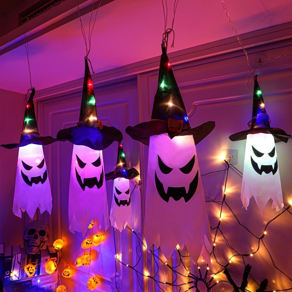 5PCS Halloween Hanging Lighted Glowing Witch Hat