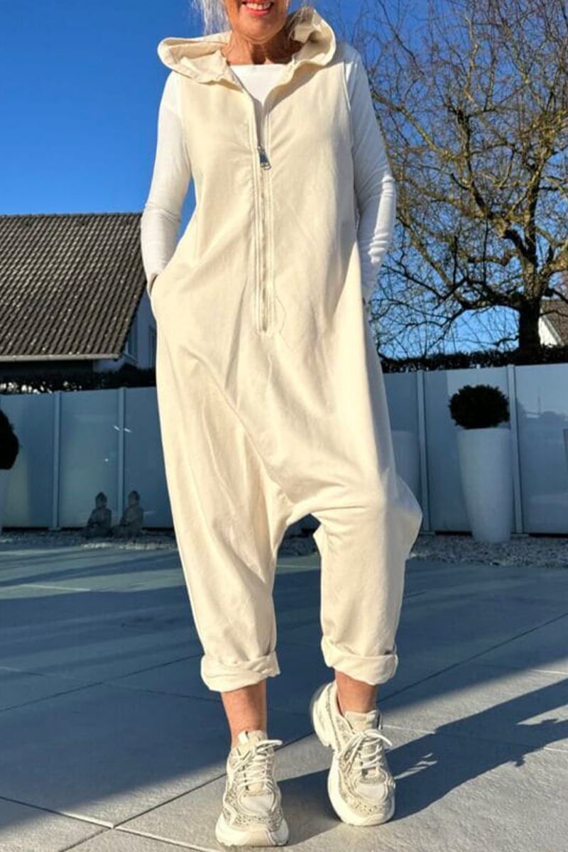 Women's Hooded Zipper Casual Harem Jumpsuit