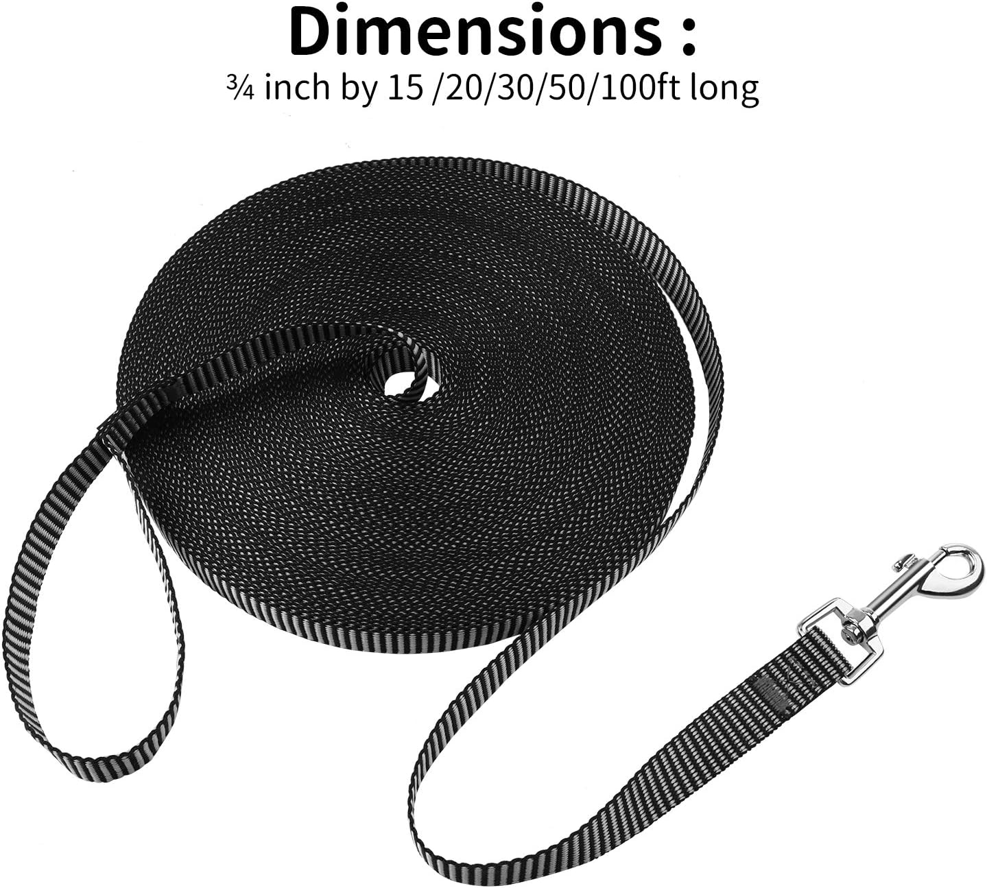 Hi Kiss Dog/Puppy Obedience Recall Training Agility Lead - 15ft 20ft 30ft 50ft 100ft Training Leash - Great for Play, Camping, or Backyard - Black 30ft