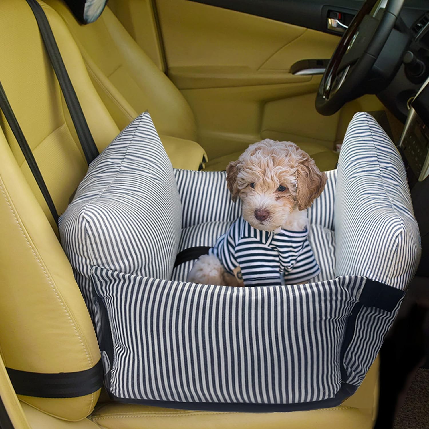 VERCART Hunde Autositz für Kleine Hunde unter 18 kg 2 in 1 Hundeautositz Stabiler Hunde Sitzerhöhung mit Sicherheitsgurten für Haustiere Beige