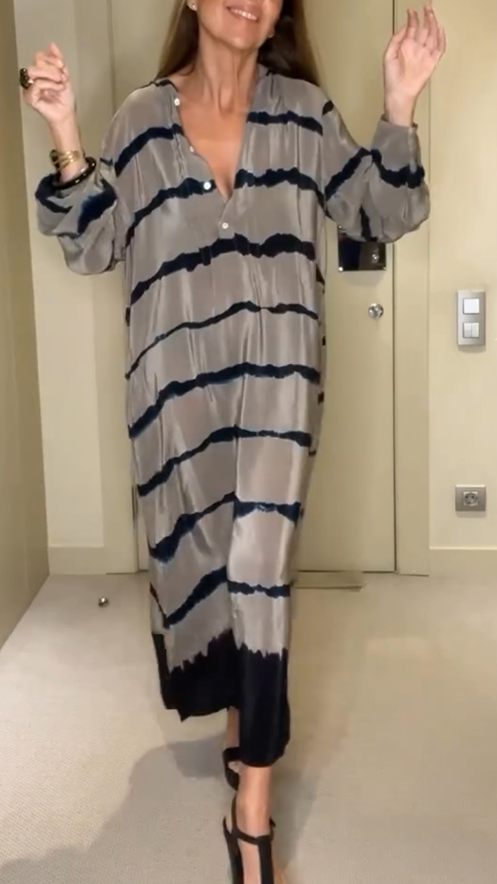 Women's V-neck Striped Print Casual Dress