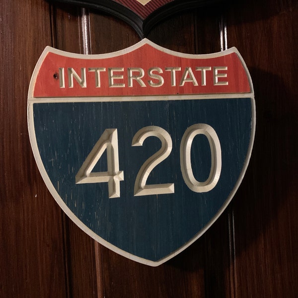 🔥LAST DAY 50% OFF - 🛡Interstate 420 Shield Carved Wood Highway Sign