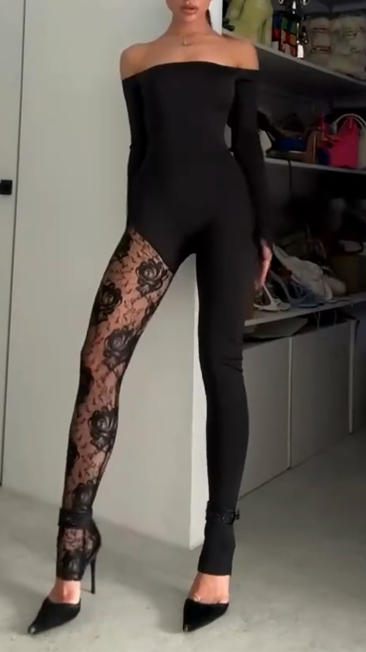 Women's One Neck Printed Hollow Out Tight and Sexy Jumpsuit