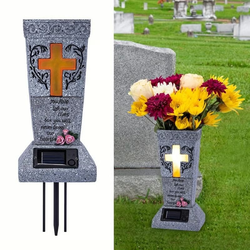 🎁TikTok Last Day Sale - 70% OFF🔥Solar-powered cross angel flowerpot solar-powered cemetery vase with LED