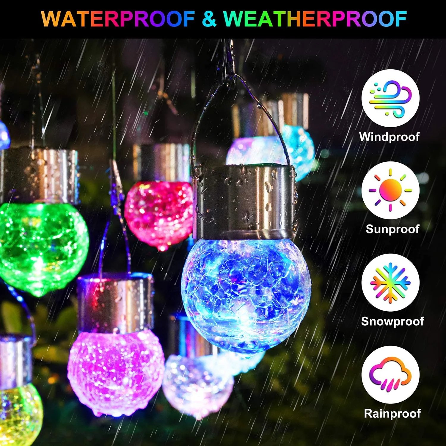 💖Mother's Day Promotion 48% OFF-🎁-Multicolor Crackle Glass Hanging Solar Lights