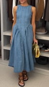 Women's Round Neck Sleeveless Denim A-line Dress