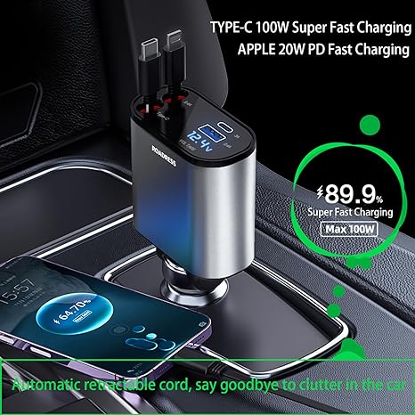 ⚡Clearance Sale 70% OFF丨Retractable Car Charger with Dual Retractable Cords, BUY 2 FREE SHIPPING