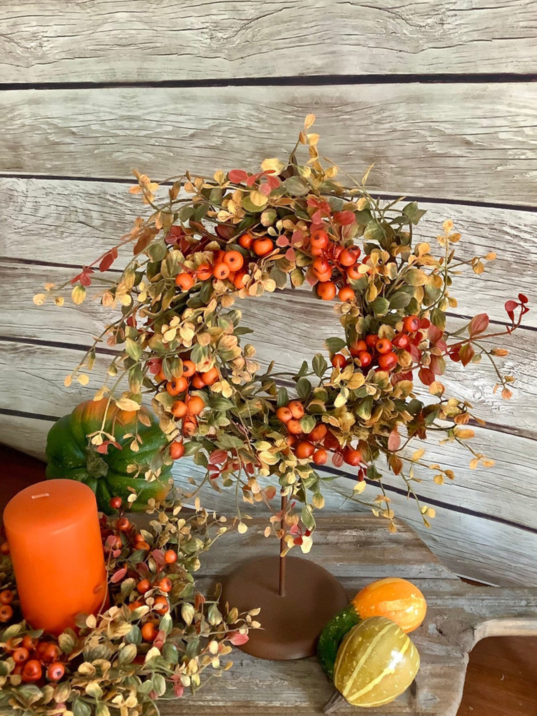 🍁Fall Harvest Sale: 60% OFF! Fall Berry Candle Wreath Ring, Fall Bittersweet Wreath, Thanksgiving Table Accent, Harvest Decor